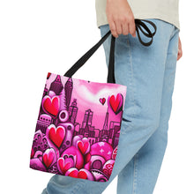 Load image into Gallery viewer, City of Love the Pink Heart Series #17 Tote Bag AI Artwork 100% Polyester