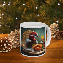 Load image into Gallery viewer, Thanksgiving Take Flight Turkey All Dressed up and Nowhere to Go Ceramic Coffee Mug Design #1 Left Right