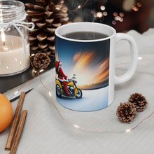 Load image into Gallery viewer, Rudolph on Holiday Cycling Santa Ceramic Mug 11oz Design #4
