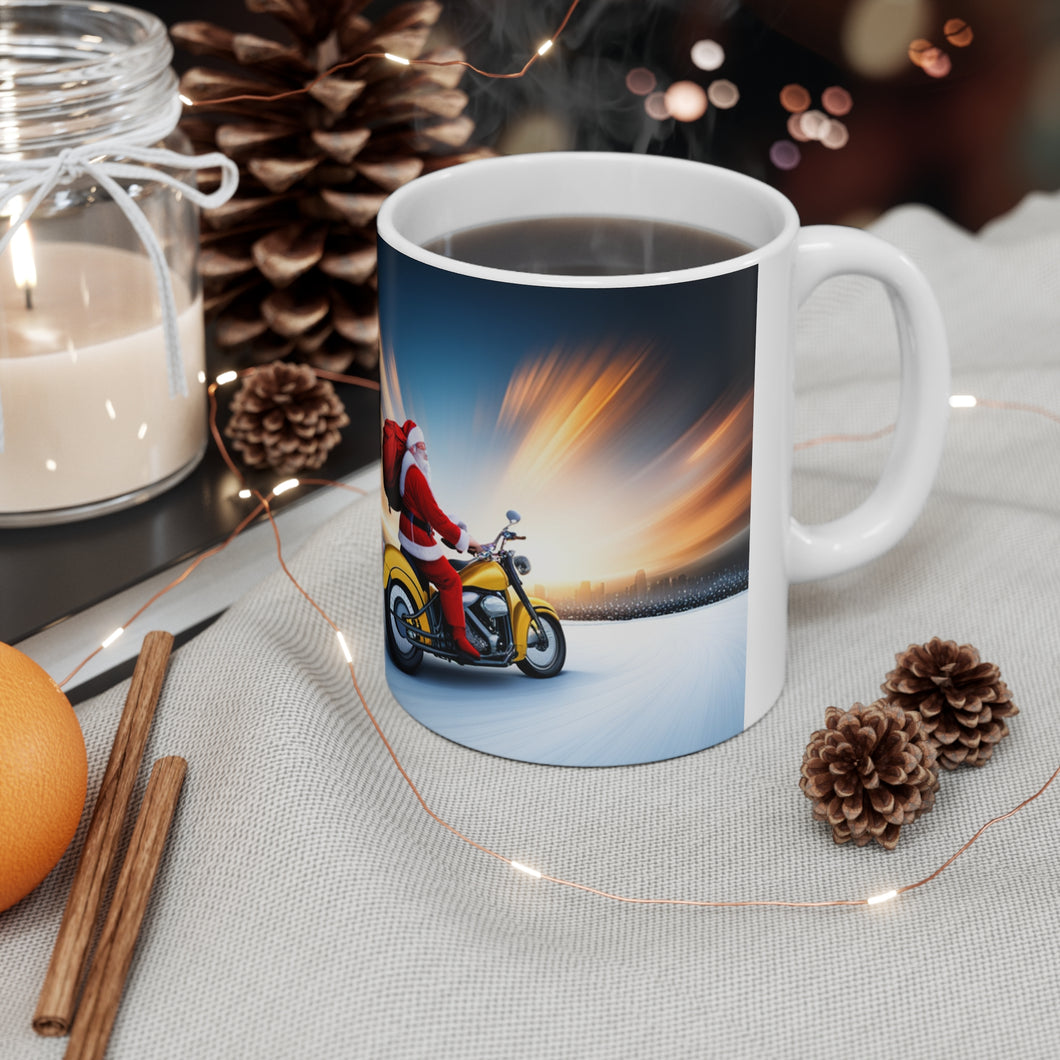 Rudolph on Holiday Cycling Santa Ceramic Mug 11oz Design #4