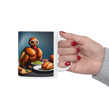 Load image into Gallery viewer, Thanksgiving Too Stuffed to Fly Turkey All Dressed up and Nowhere to Go Ceramic Mug 11oz Design #6 Mirrored Images