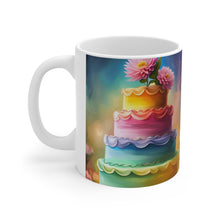 Load image into Gallery viewer, Happy Birthday Rainbow Cake Celebration #31 Ceramic 11oz Mug AI-Generated Artwork