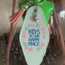 Load image into Gallery viewer, Keys to My Happy Place - Groovy Retro Tassel Motel Keychains – R9