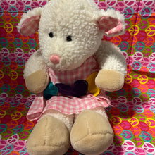 Load image into Gallery viewer, 1993 Dankin Fleece Lamb Curly Plush Stuffed Animal Pink Dress