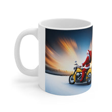 Load image into Gallery viewer, Rudolph on Holiday Cycling Santa Ceramic Mug 11oz Design #4
