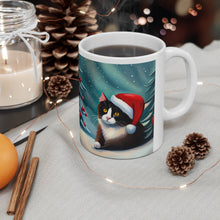 Load image into Gallery viewer, Fancy Shy Kitty Christmas Vibes Ceramic Mug 11oz Design #3 Mirrored Images