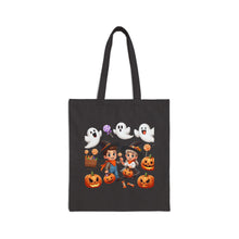 Load image into Gallery viewer, Trick-or-Treat Halloween Kids Witch Cowboy & Cowgirl Cotton Canvas Tote Bag 15" x 16" Spooky Ghost, Jack-O-Lantern,  Candy Cones Candy