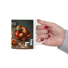 Load image into Gallery viewer, Happy Thanksgiving Too Stuffed Candlelight Turkey All Dressed up and Nowhere to Go 11oz Ceramic Mug
