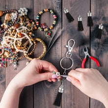 Load image into Gallery viewer, 200 Pieces Keychain Tassels Faux Suede Leather Tassel Pendants Keychain Decoration Tassels with Loop for DIY Crafts Making Supplies (Black)