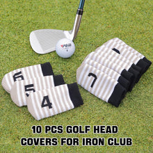 Load image into Gallery viewer, PGM 10 Pcs Golf Head Covers for Iron Club Set with Marked, Stretchy Durable Soft Thickened Sock Style Headcover for Multiple Iron Sizes Khaki