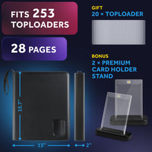 Load image into Gallery viewer, HEYKOVO Top Loader Binder I 253 Cards I with 20 Toploaders and 2 Stands I Black Carbon PU Toploader Binder holds 3x4 inch Baseball, Football, Sports, Pokemon, TCG, MTG Cards I Card Binder Top Loader