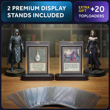 Load image into Gallery viewer, HEYKOVO Top Loader Binder I 253 Cards I with 20 Toploaders and 2 Stands I Black Carbon PU Toploader Binder holds 3x4 inch Baseball, Football, Sports, Pokemon, TCG, MTG Cards I Card Binder Top Loader
