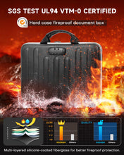 Load image into Gallery viewer, DOZAWA Fireproof Document Box, Hard Case Document Organizer with Lock, 13 Pockets Accordion File Folder with Reflective Strip, Waterproof Safe Box for Important Documents & Valuables Storage, Black