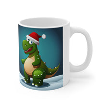 Load image into Gallery viewer, Dinosaur Raptor Rocks Christmas Santa Red Hat Ceramic Mug 11oz Design #5 Mirrored Images