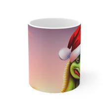 Load image into Gallery viewer, Dinosaur Raptor Rocks Christmas Santa Red Hat Ceramic Mug 11oz Design #3 Wrap-a-round