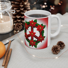 Load image into Gallery viewer, Peace & Poinsettias #2 Holiday Mug 11oz mug AI-Generated Artwork