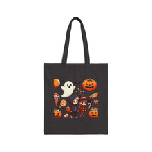 Load image into Gallery viewer, Trick-or-Treat Halloween Kids Hoodie Cotton Canvas Tote Bag 15" x 16" Spooky Ghost, Jack-O-Lantern,  Candy Cones Candy