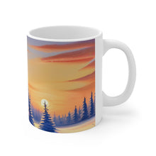 Load image into Gallery viewer, Winter Scene Setting Sun Snow and Trees Ceramic Mug 11oz AI Generated