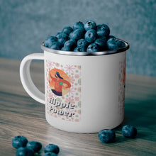 Load image into Gallery viewer, Groovy 60's Orange Floral Hippie Power Enamel Campfire 12oz Stainless Steel Mug
