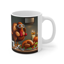 Load image into Gallery viewer, Thanksgiving Too Stuffed Candlelight Turkey All Dressed up and Nowhere to Go 11oz Ceramic Mug