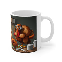 Load image into Gallery viewer, Happy Thanksgiving Too Stuffed Candlelight Turkey All Dressed up and Nowhere to Go 11oz Ceramic Mug