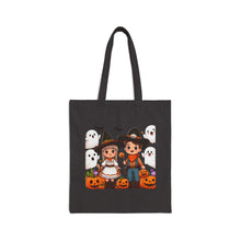 Load image into Gallery viewer, Trick-or-Treat Halloween Kids Bats Cowboy & Cowgirl Cotton Canvas Tote Bag 15" x 16" Spooky Ghost, Jack-O-Lantern,  Candy Cones Candy