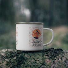 Load image into Gallery viewer, Groovy 60's Orange Floral Hippie Power Enamel Campfire 12oz Stainless Steel Mug