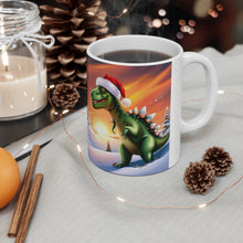 Load image into Gallery viewer, Personalized Dinosaur Raptor Rocks Christmas Santa Red Hat Ceramic Mug 11oz Design #1 Custom