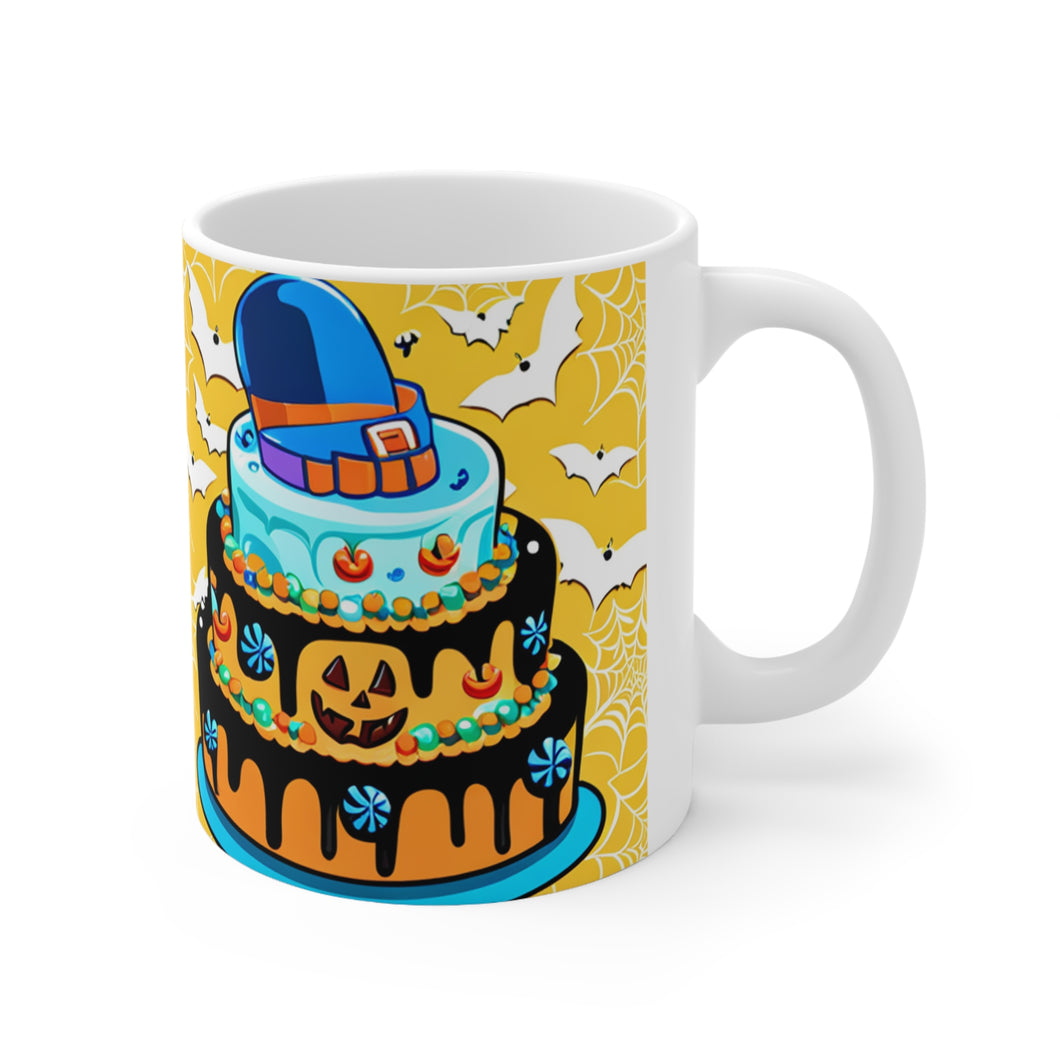 Happy Spooky Halloween Cake Celebration #19 Ceramic 11oz Mug AI-Generated Artwork