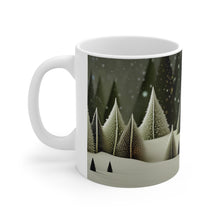 Load image into Gallery viewer, Winter Scene Green with White Trees #5 11oz Ceramic Mug AI Generated Image