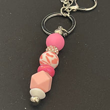 Load image into Gallery viewer, Hand Crafted Pink and white Tassel keychain purse clip with AngelWing Charm