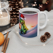 Load image into Gallery viewer, Dinosaur Raptor Rocks Christmas Santa Red Hat Ceramic Mug 11oz Design #3 Mirrored Images