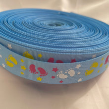 Load image into Gallery viewer, Blue Baby Shower Footprint 7/8" Grosgrain Ribbon 3 yards For Crafts & Hair Bows