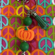 Load image into Gallery viewer, Orange pumpkin keychain with green Custom Handmade Bead Bar About 3" Long