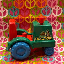 Load image into Gallery viewer, Vtg Playmates Farm Red & Green Tractor 4" X 3" W/ Sticker Old Mcdonalds