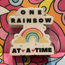 Load image into Gallery viewer, Motivational Rainbow Stickers - One Rainbow at a Time 1.9" x 2.0" Die Cut