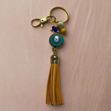 Load image into Gallery viewer, Handmade Gold Keyring with Enamel Charm, Tassel & Beads – Stylish & Unique by Groovy61Vibes