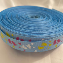 Load image into Gallery viewer, Blue Baby Shower Footprint 7/8" Grosgrain Ribbon 3 yards For Crafts & Hair Bows