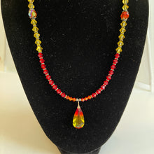 Load image into Gallery viewer, Fire Opal Pendant Crystal Necklace and Earrings Elegant Handcrafted Swarovski Crystal Beaded Necklace Set