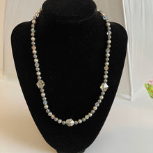 Load image into Gallery viewer, Clear Crystals & Gray Pearls 17.5” Elegant Handcrafted Swarovski Crystal Beaded Necklace Set