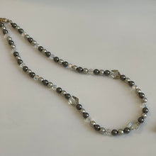 Load image into Gallery viewer, Clear Crystals & Gray Pearls 17.5” Elegant Handcrafted Swarovski Crystal Beaded Necklace Set