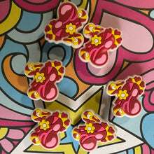 Load image into Gallery viewer, Colorful abstract design with pink floral shapes on a multicolored background