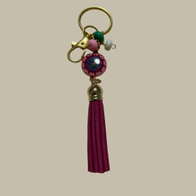 Load image into Gallery viewer, Handmade Gold Keyring with Fancy Enamel Charm, Tassel & Beads – Stylish & Unique by Groovy61Vibes