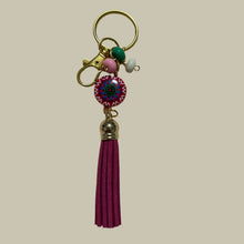 Load image into Gallery viewer, Handmade Gold Keyring with Fancy Enamel Charm, Tassel & Beads – Stylish & Unique by Groovy61Vibes