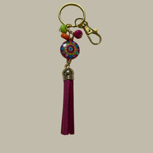 Load image into Gallery viewer, Handmade Gold Keyring with Pink Enamel Charm, Tassel & Beads – Stylish & Unique by Groovy61Vibes