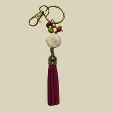 Load image into Gallery viewer, Handmade Gold Keyring with Pink Enamel Charm, Tassel & Beads – Stylish & Unique by Groovy61Vibes