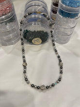 Load image into Gallery viewer, Clear Crystals & Gray Pearls 17.5” Elegant Handcrafted Swarovski Crystal Beaded Necklace Set