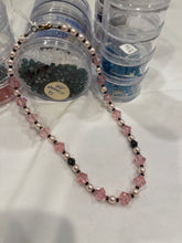Load image into Gallery viewer, Rose Pink Austrian Crystals & Pearls 17.5” Necklace with Matching Post earrings Set