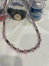 Load image into Gallery viewer, Light Amethyst Austrian Crystals & Pearls 17.5” Necklace Set Fish-hook earrings Elegant Handcrafted Swarovski Crystal Beaded