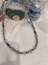 Load image into Gallery viewer, Light Amethyst Austrian Crystals & Pearls 17.5” Necklace Set Fish-hook earrings Elegant Handcrafted Swarovski Crystal Beaded